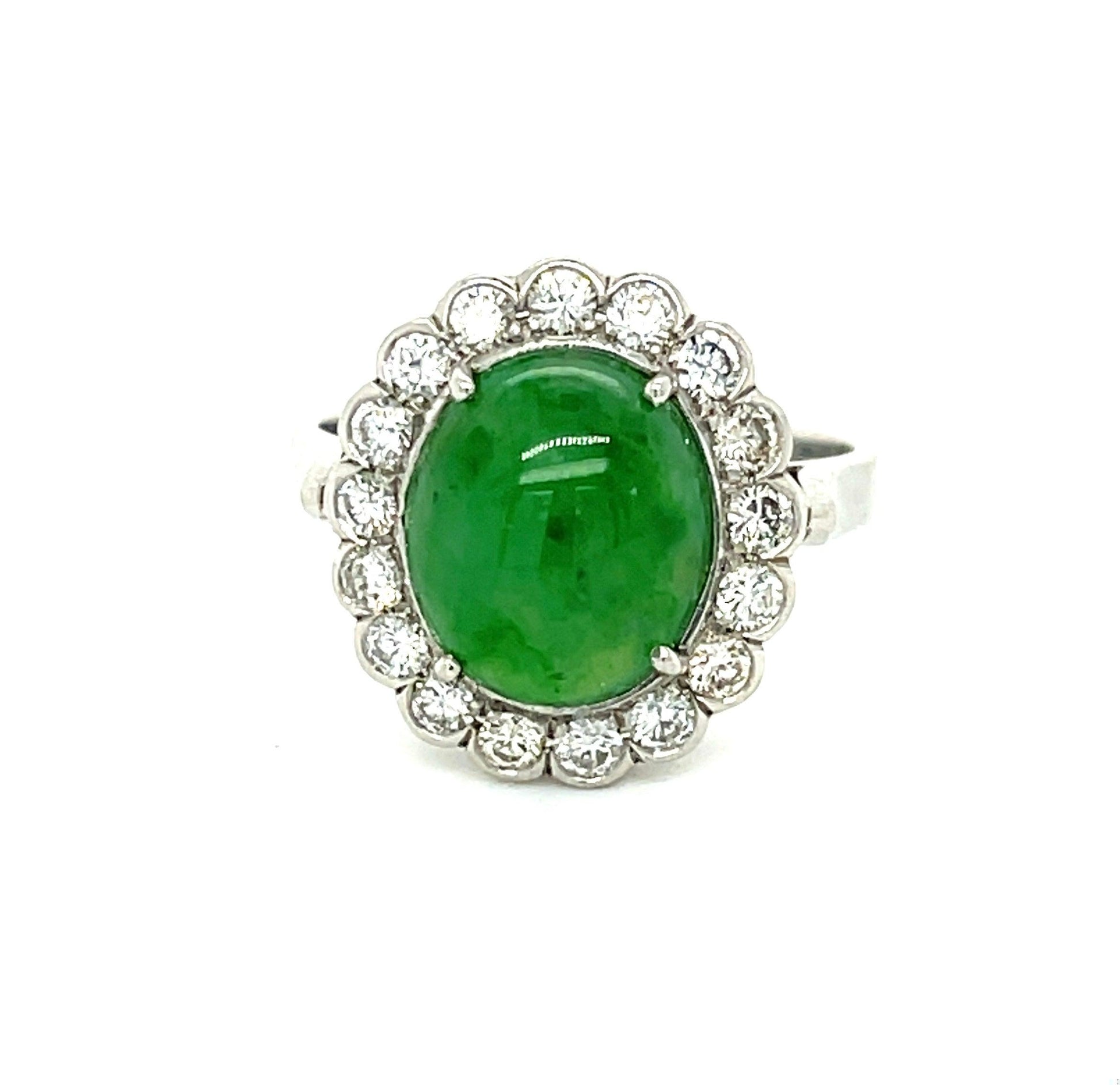 3.95ct GIA Natural Jade .54ct Diamonds Estate Platinum Ring