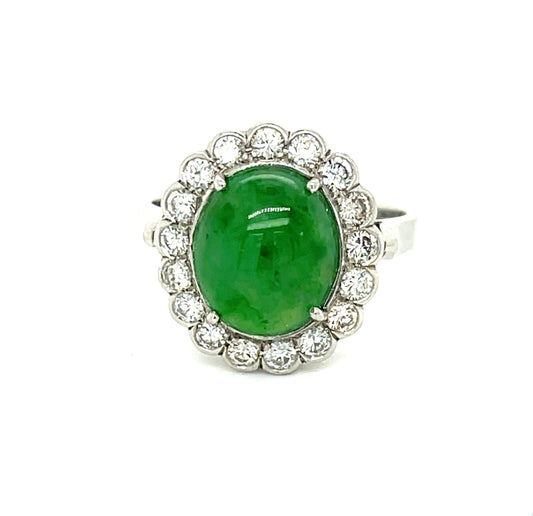 3.95ct GIA Natural Jade .54ct Diamonds Estate Platinum Ring