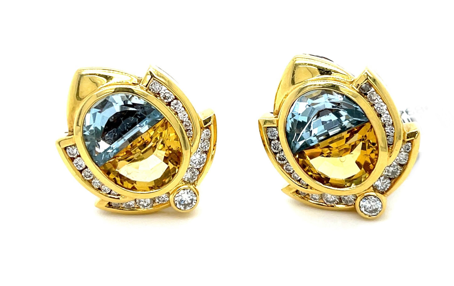 Aquamarine and Citrine 18KY Acorn Earrings 1ct Diamonds