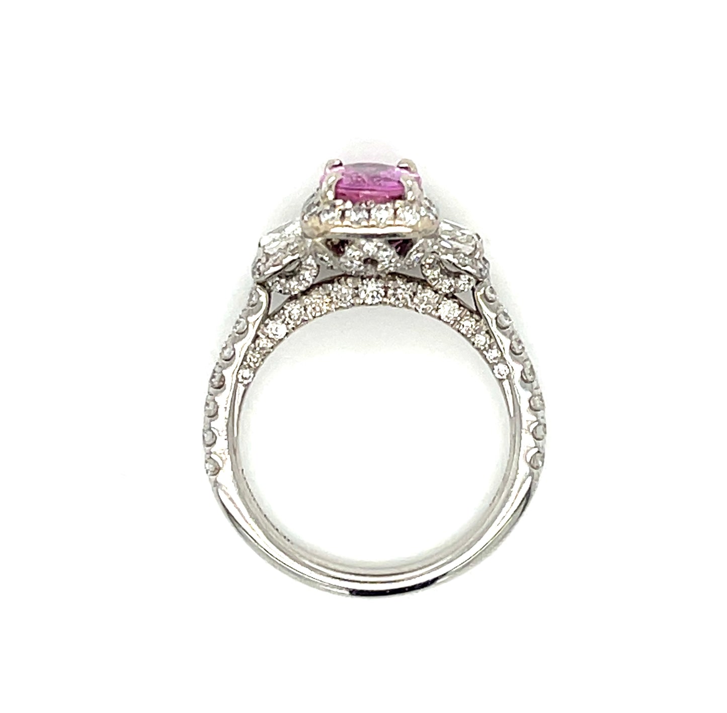 1.66ct Oval Pink Sapphire 18KW Ring 1.75ct Diamonds Signed Gabriel & Co.