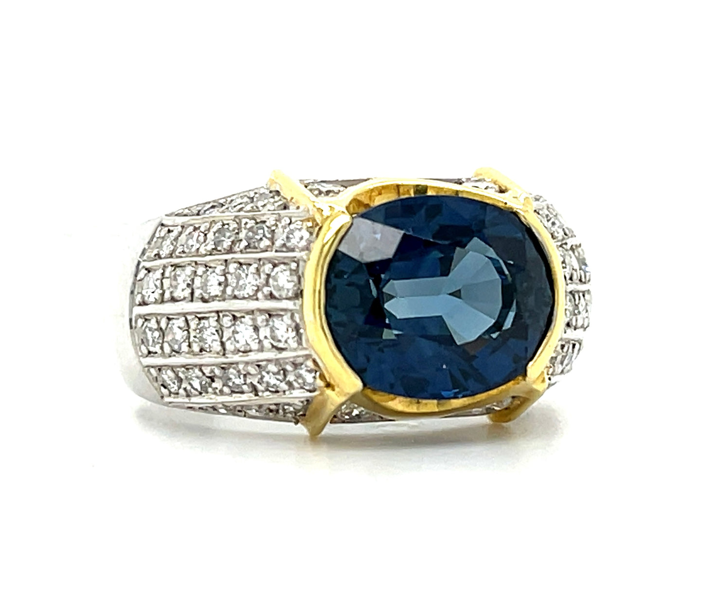 5.52ct Sapphire Cushion Shape Platinum+18KY Ring (Vintage Circa 1970s) .80ct Diamonds