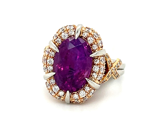 9.12ct GIA Intense Pinkish Purple Sapphire Platinum+18KY Ring