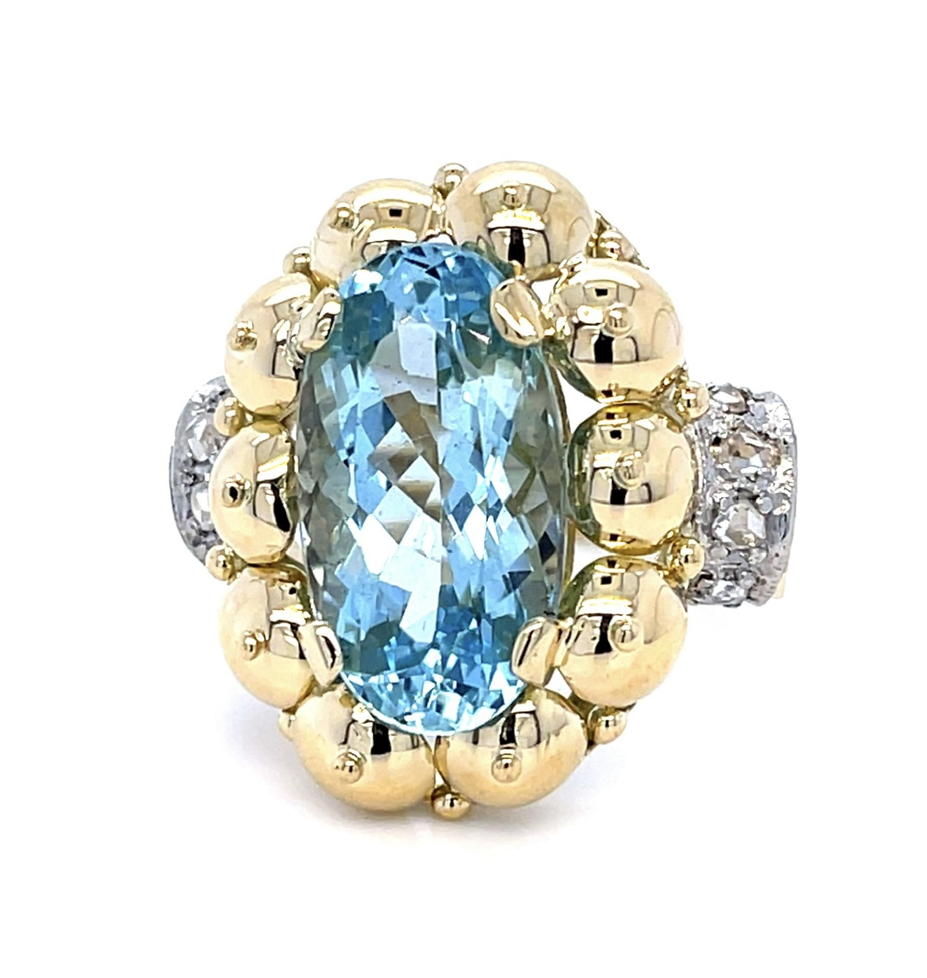 7.37ct Aquamarine .32ct Diamond 18KY Ring 7.84g 8 Size (Antique 1920s)