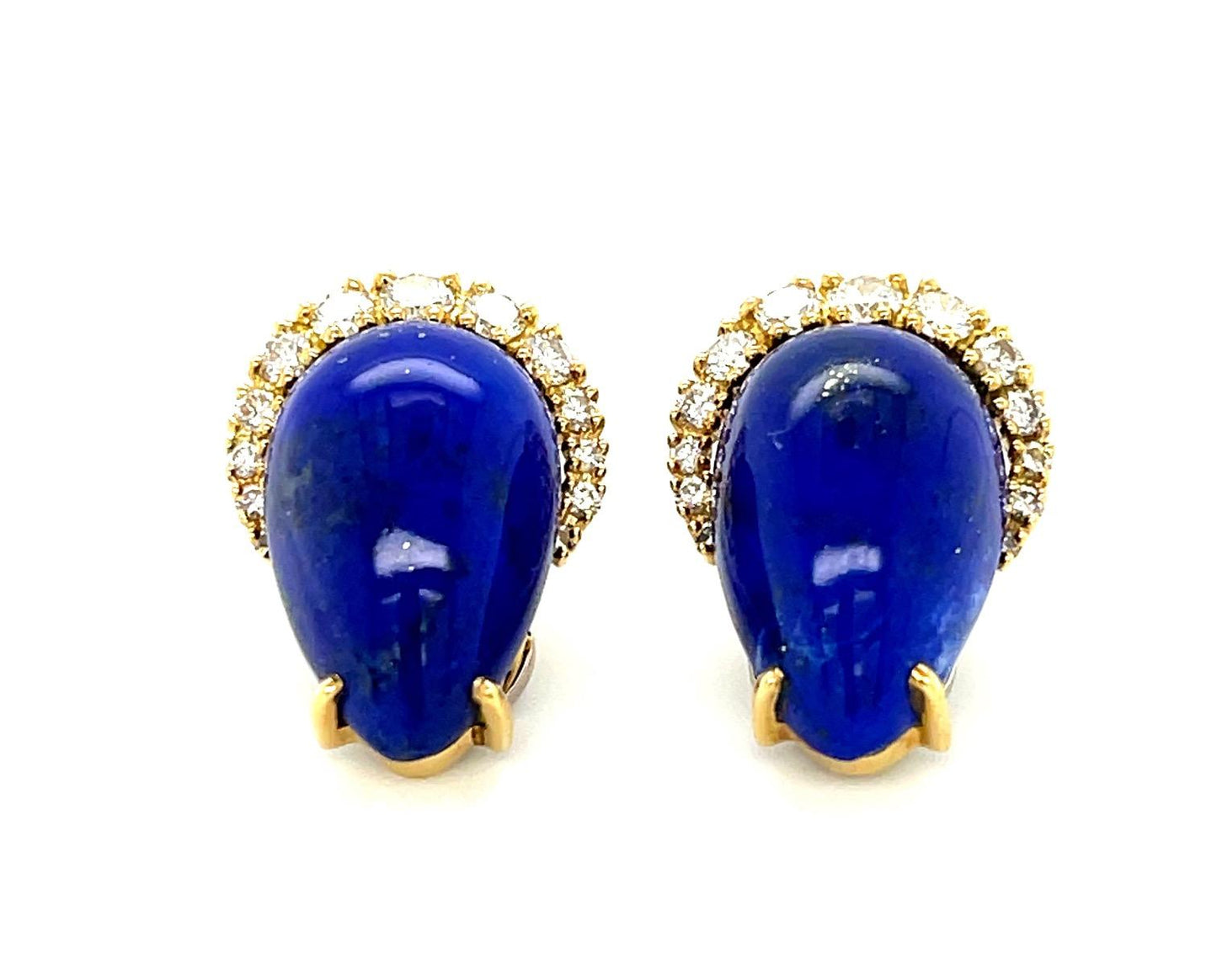 Blue Lapis Lazuli 1ct Diamond Clip 18K2 Tone Earrings 12.19g 7/8"