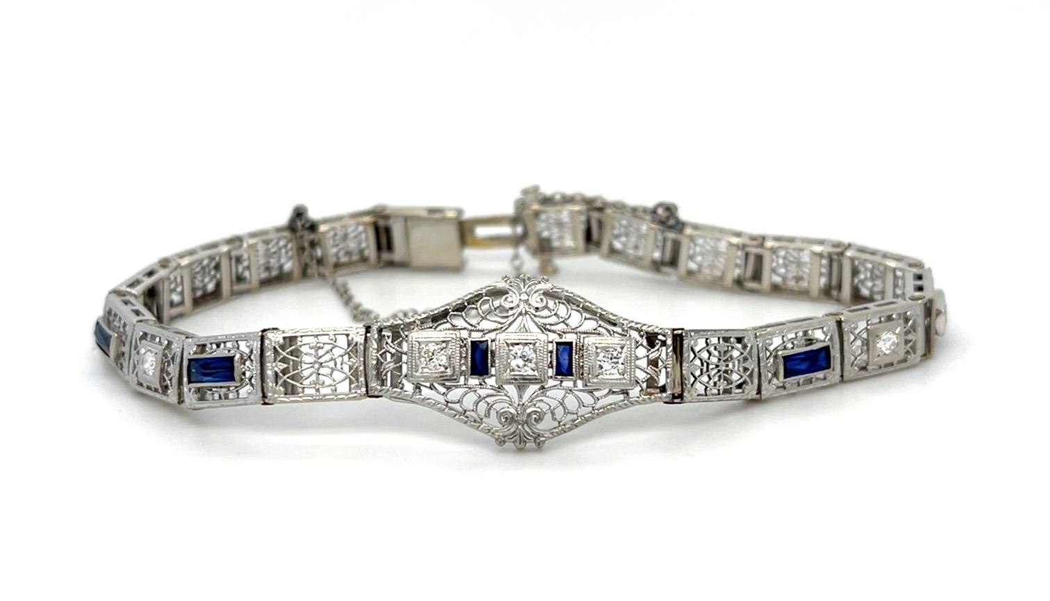 Art Deco .40ct Diamond 14KW Bracelet (Antique 1930s) 11.64g 7.50"