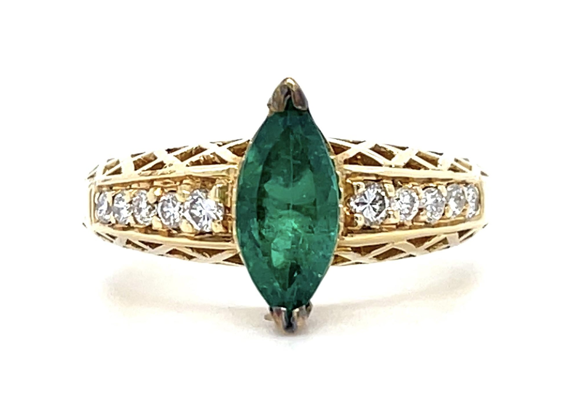 .82ct Marquise Colombian Emerald (No Cert) .16ct Diamond 14KY Ring