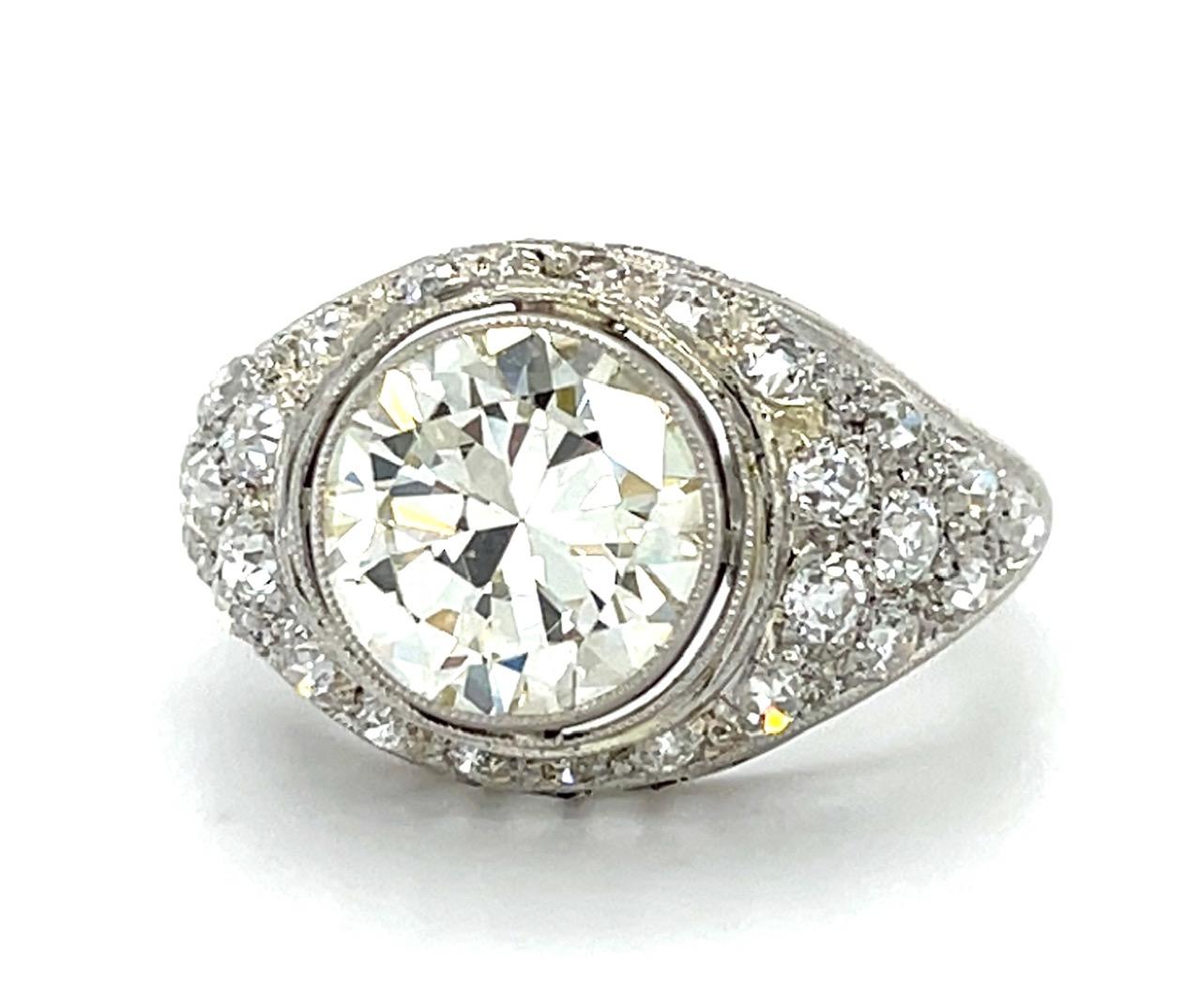 Original Art Deco 2.56ct Transitional Diamond Platinum Handmade Ring 1.15ct SD