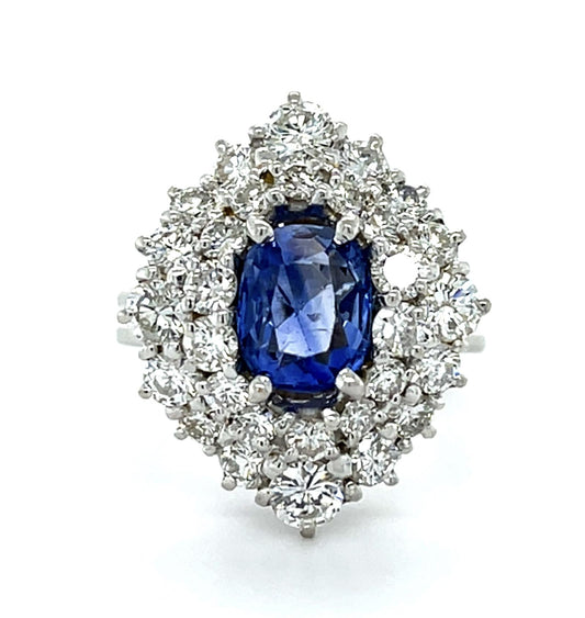 1.70ct Sri Lanka No Heat (No Cert) 2.25ct Diamond PT+18KW Ring 6.80g 5.50 Size