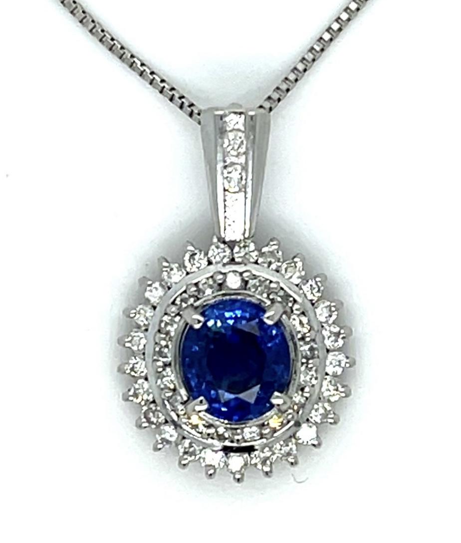 1.50ct Sapphire .45ct Diamond Platinum Pendant 6.20g 17" Adjustable Chain