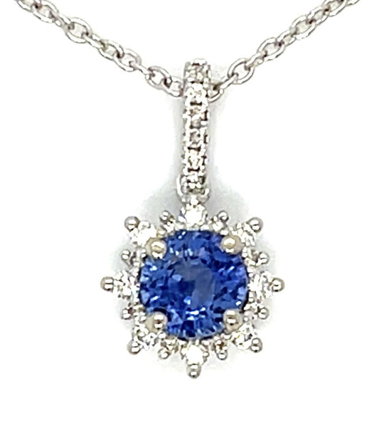 .89ct Ceylon Sapphire (No Cert) .17ct Diamond 14KW Pendant 2.80g 18" Length