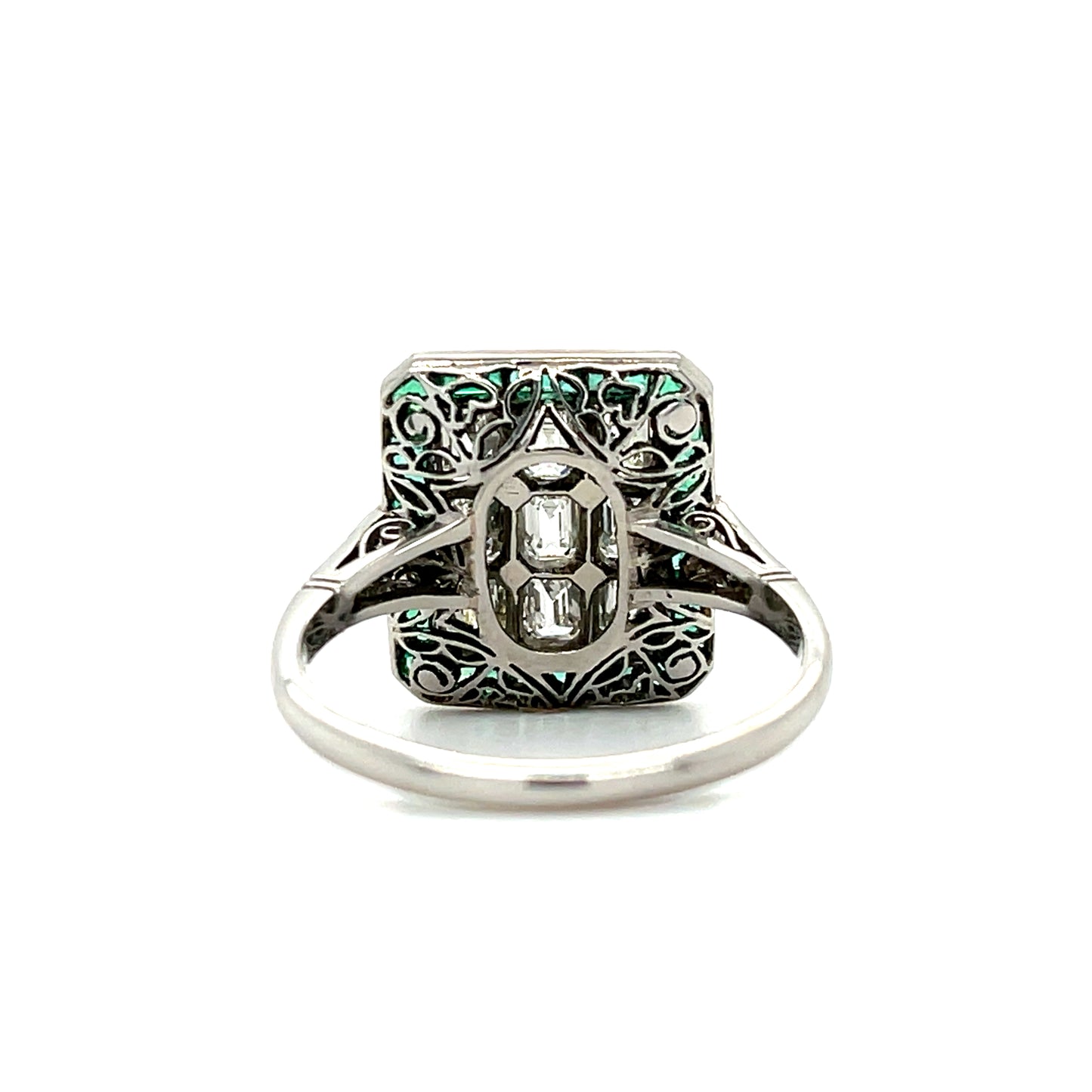 1.10ct Emerald Cut Diamonds Handmade & Inspired Platinum Ring 1.30ct Calibre Emeralds