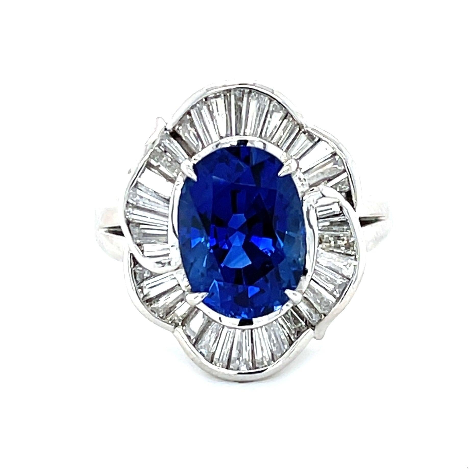 4.20ct GIA Heated Sri Lanka Sapphire .88ct Diamonds Platinum Estate Ring