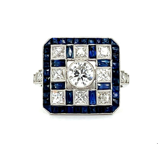 .42ct Center Dia Handmade PT Ring 2.28ct French cut Sap 1ct Antique French Cuts