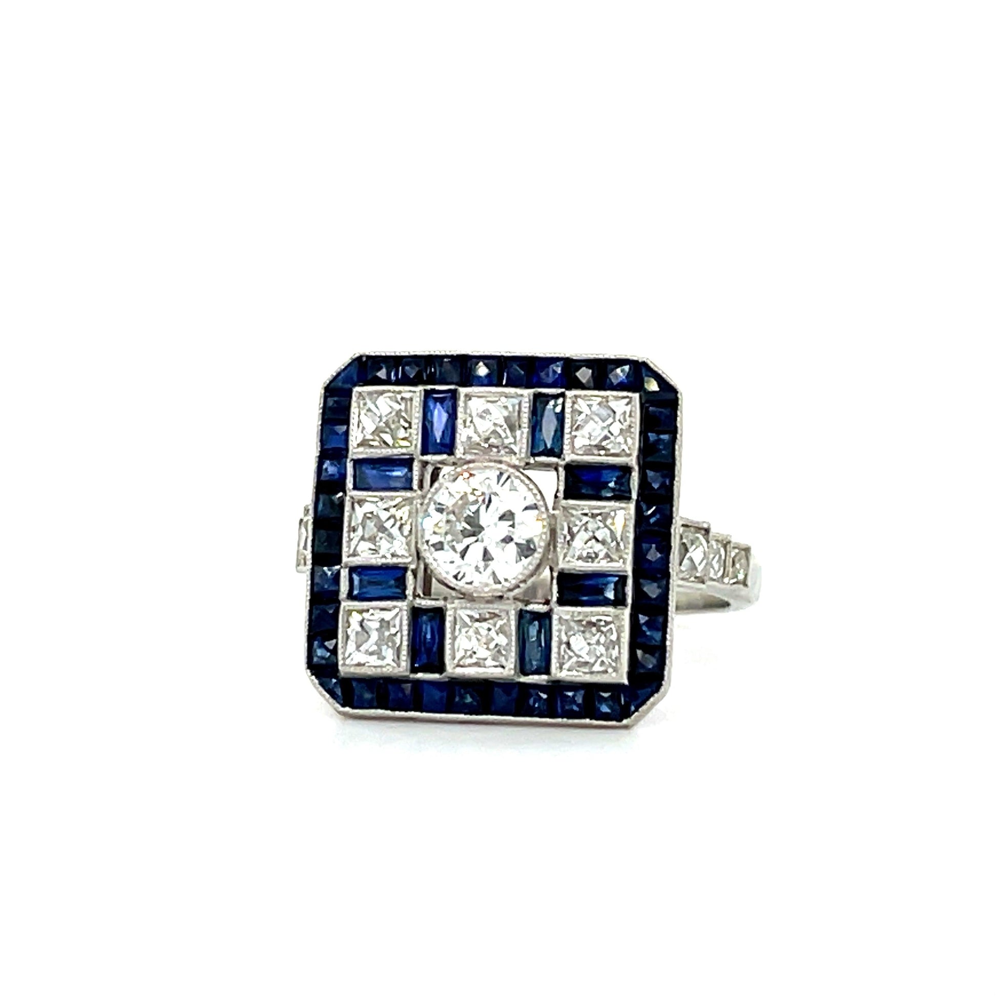 .42ct Center Dia Handmade PT Ring 2.28ct French cut Sap 1ct Antique French Cuts
