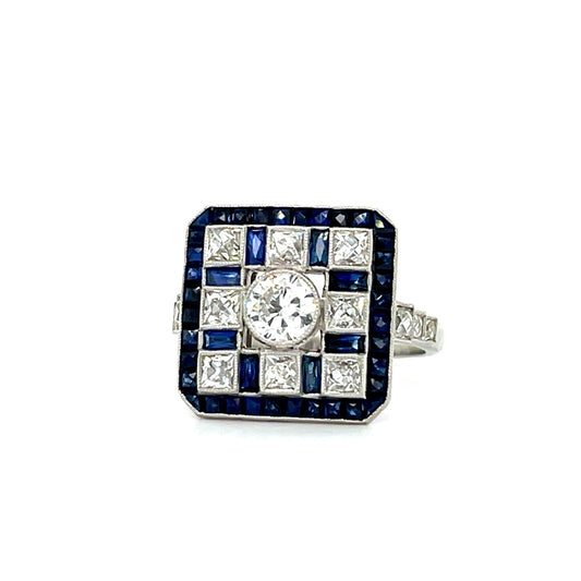 .42ct Center Dia Handmade PT Ring 2.28ct French cut Sap 1ct Antique French Cuts
