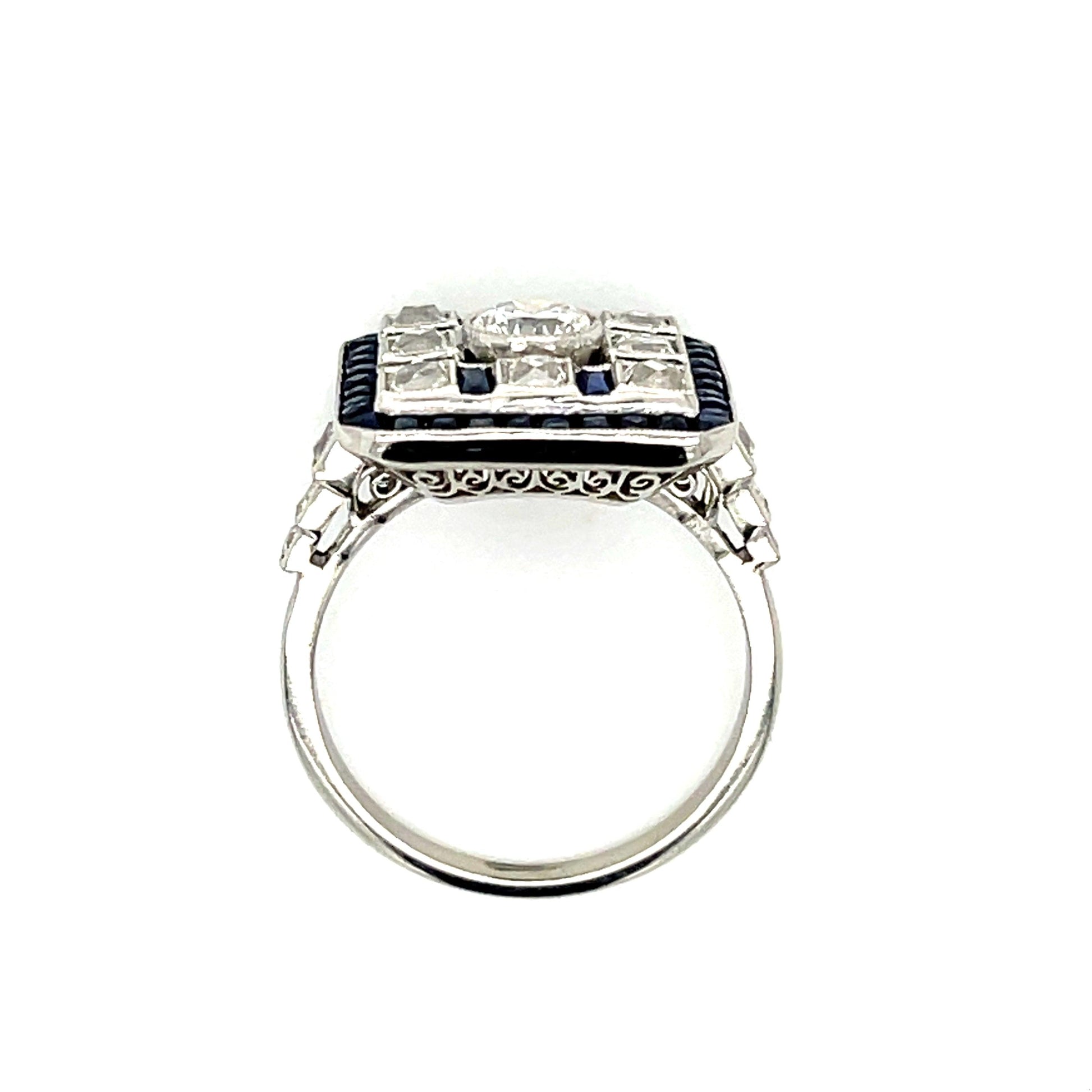 .42ct Center Dia Handmade PT Ring 2.28ct French cut Sap 1ct Antique French Cuts