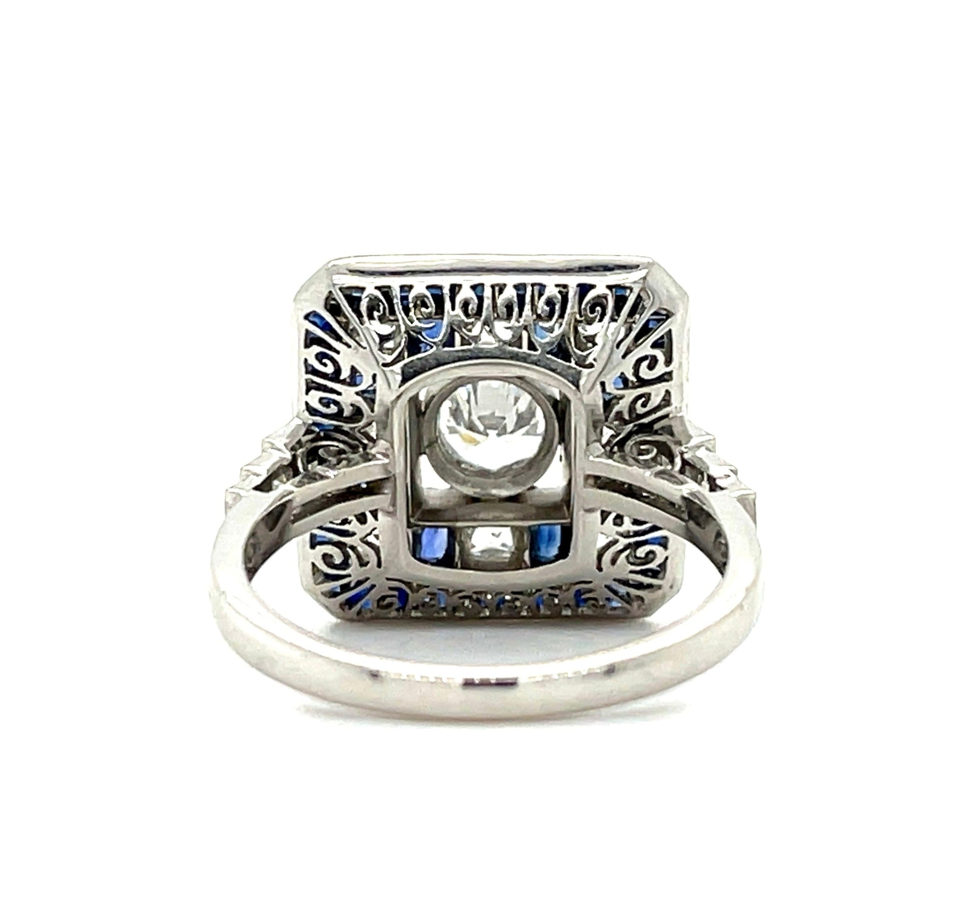 .42ct Center Dia Handmade PT Ring 2.28ct French cut Sap 1ct Antique French Cuts