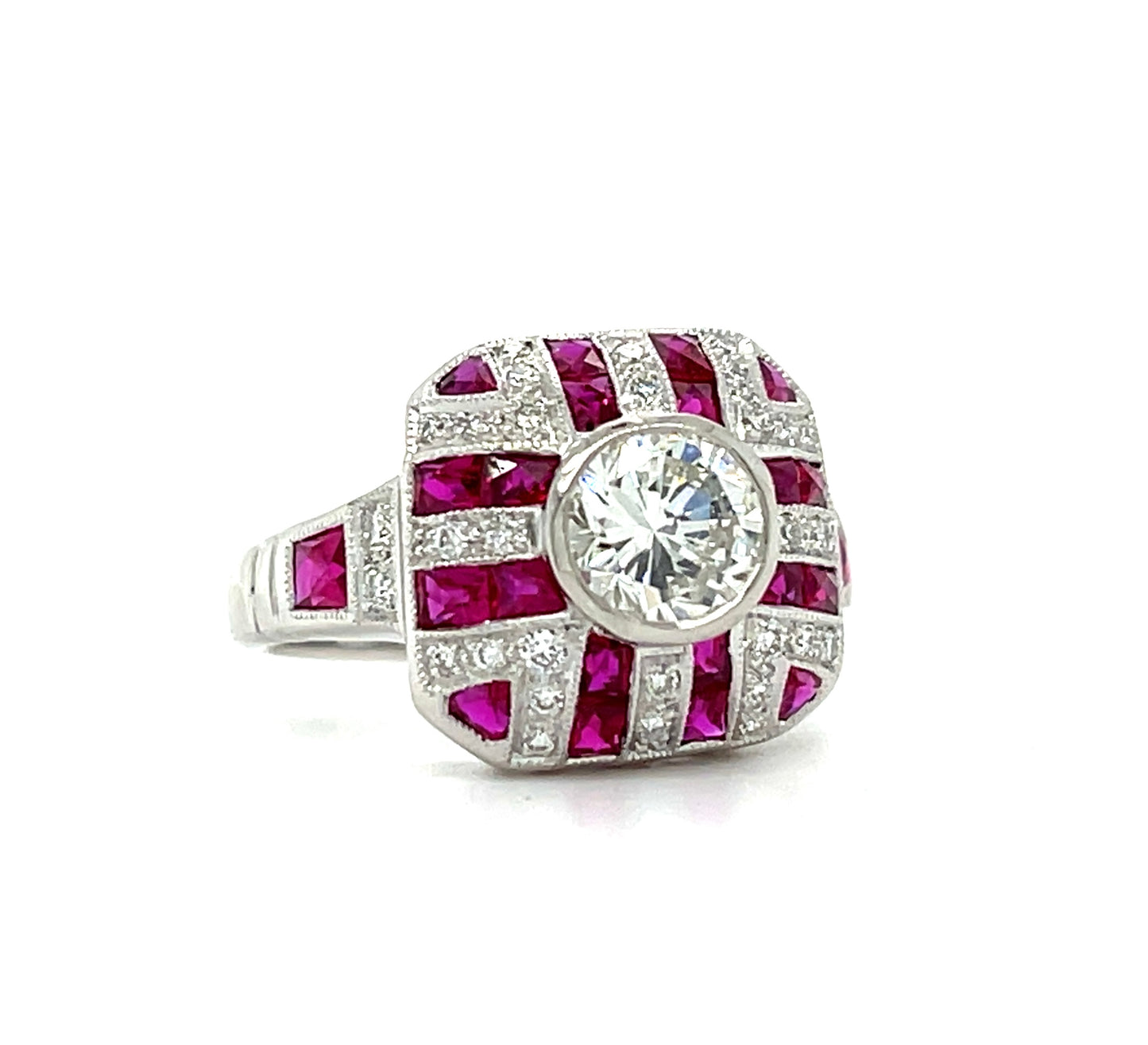 .94ct CD Platinum Ring 1.40ct Calibre Rubies .48ct SD