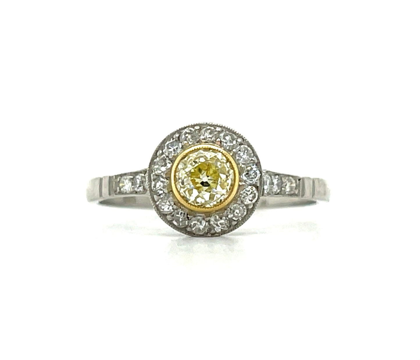 .48ct Fancy Yellow Old Mine Cut Diamond .26ct SD PT Modern Handmade Ring