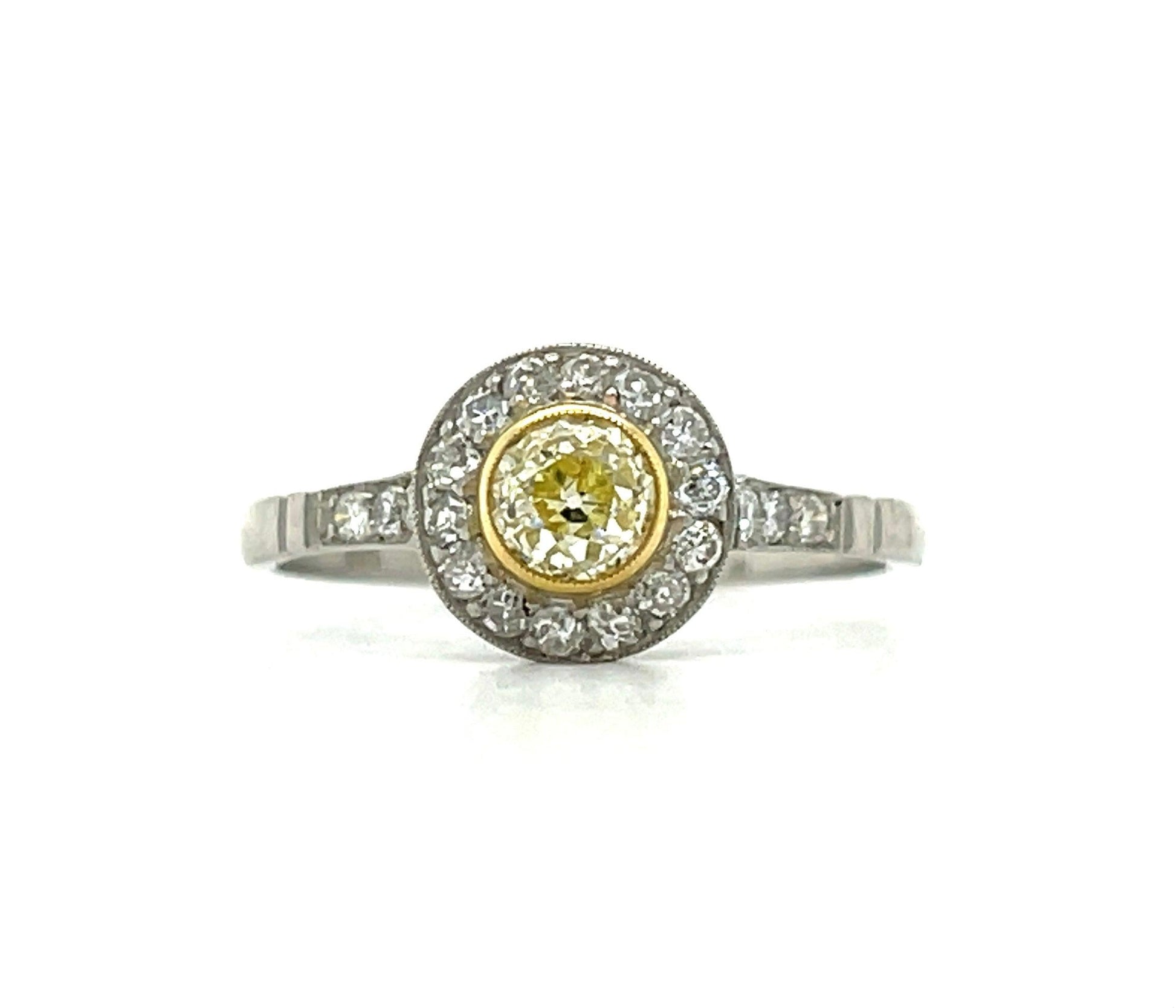.48ct Fancy Yellow Old Mine Cut Diamond .26ct SD PT Modern Handmade Ring
