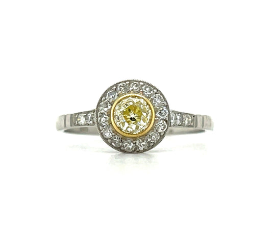 .48ct Fancy Yellow Old Mine Cut Diamond .26ct SD PT Modern Handmade Ring