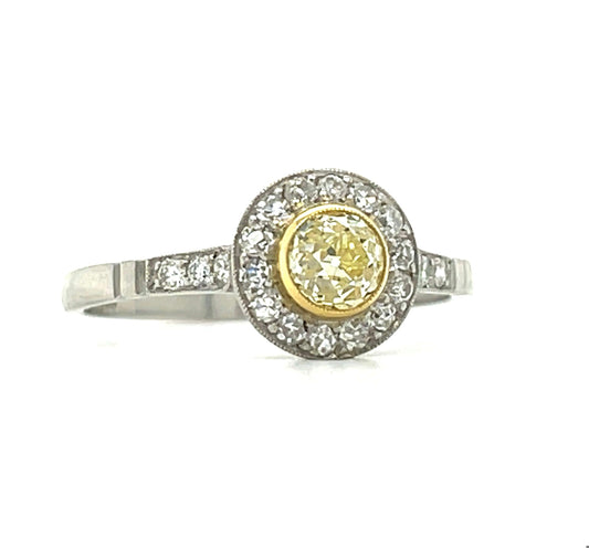 .48ct Fancy Yellow Old Mine Cut Diamond .26ct SD PT Modern Handmade Ring