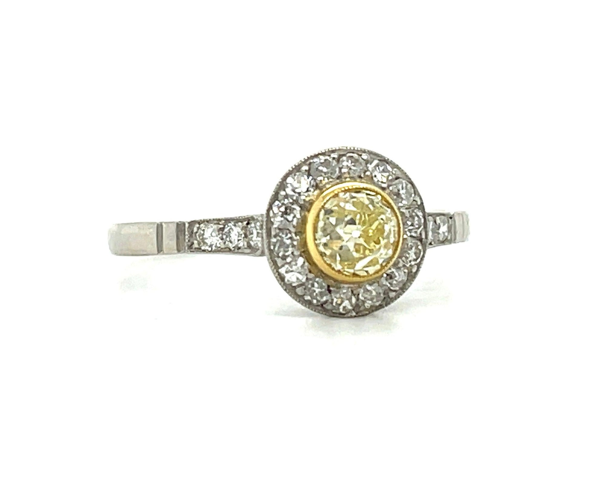 .48ct Fancy Yellow Old Mine Cut Diamond .26ct SD PT Modern Handmade Ring