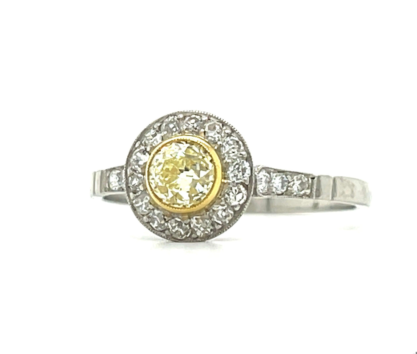 .48ct Fancy Yellow Old Mine Cut Diamond .26ct SD PT Modern Handmade Ring