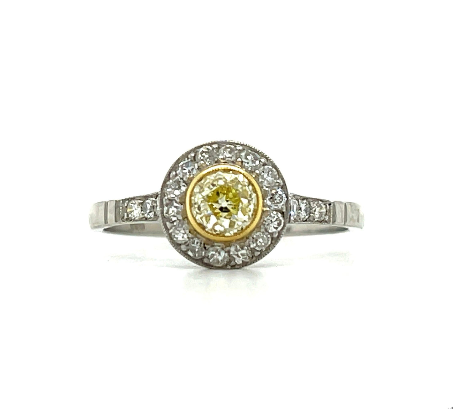 .48ct Fancy Yellow Old Mine Cut Diamond .26ct SD PT Modern Handmade Ring