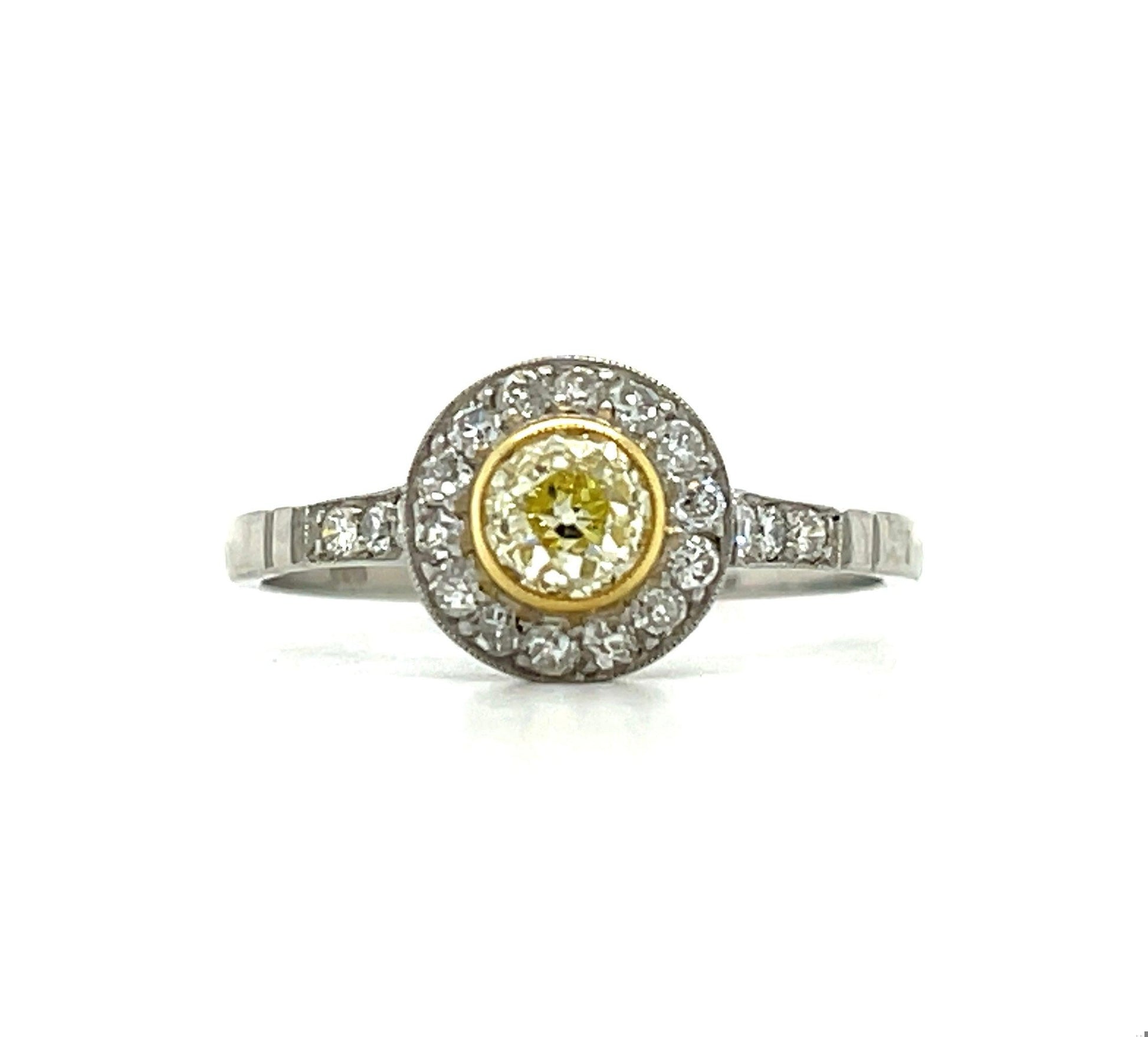 .48ct Fancy Yellow Old Mine Cut Diamond .26ct SD PT Modern Handmade Ring