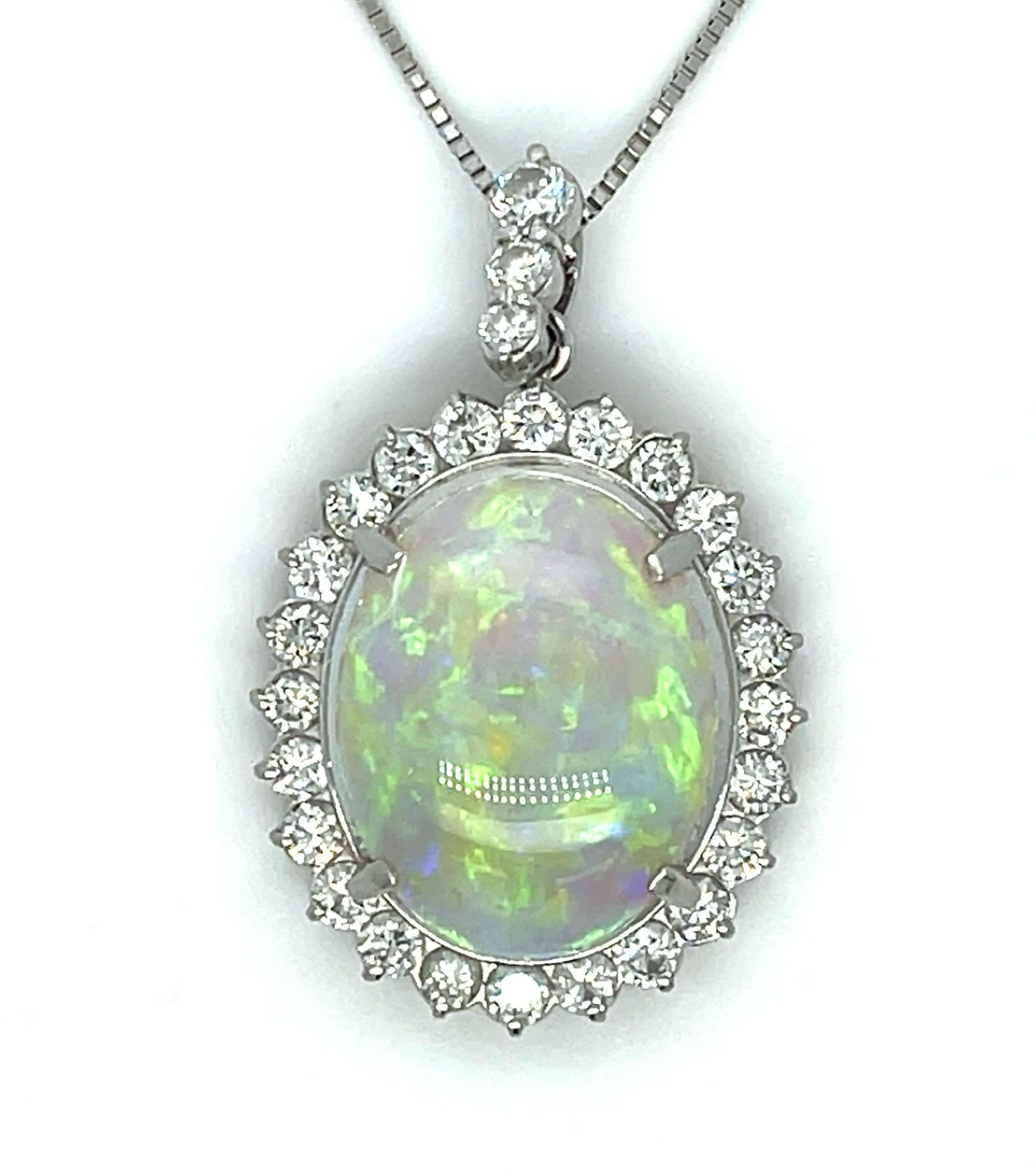 5.59ct Australian Opal 1.22ct Diamond Platinum Pendant 12.20g 17" Adjustable