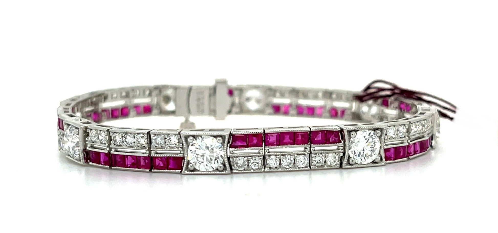 5.12ct (8 Diamonds) 4.90ct Rubies Platinum Bracelet 1.67ct SD 26.76g 7.25in