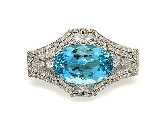 Tiffany & Company Edwardian 35ct Aquamarine Brooch Platinum (Antique Circa 1910s) 2.50ct Diamonds