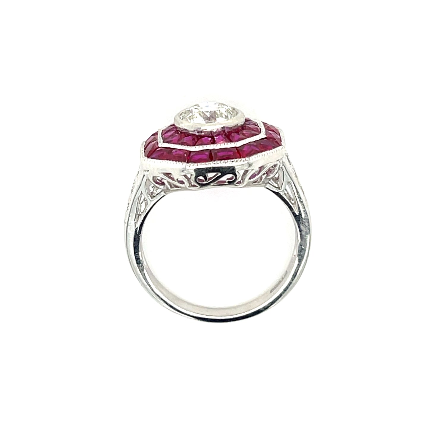 1.23ct Old European Cut Diamond Platinum Ring 2.60ct Calibre Rubies .12ct SD