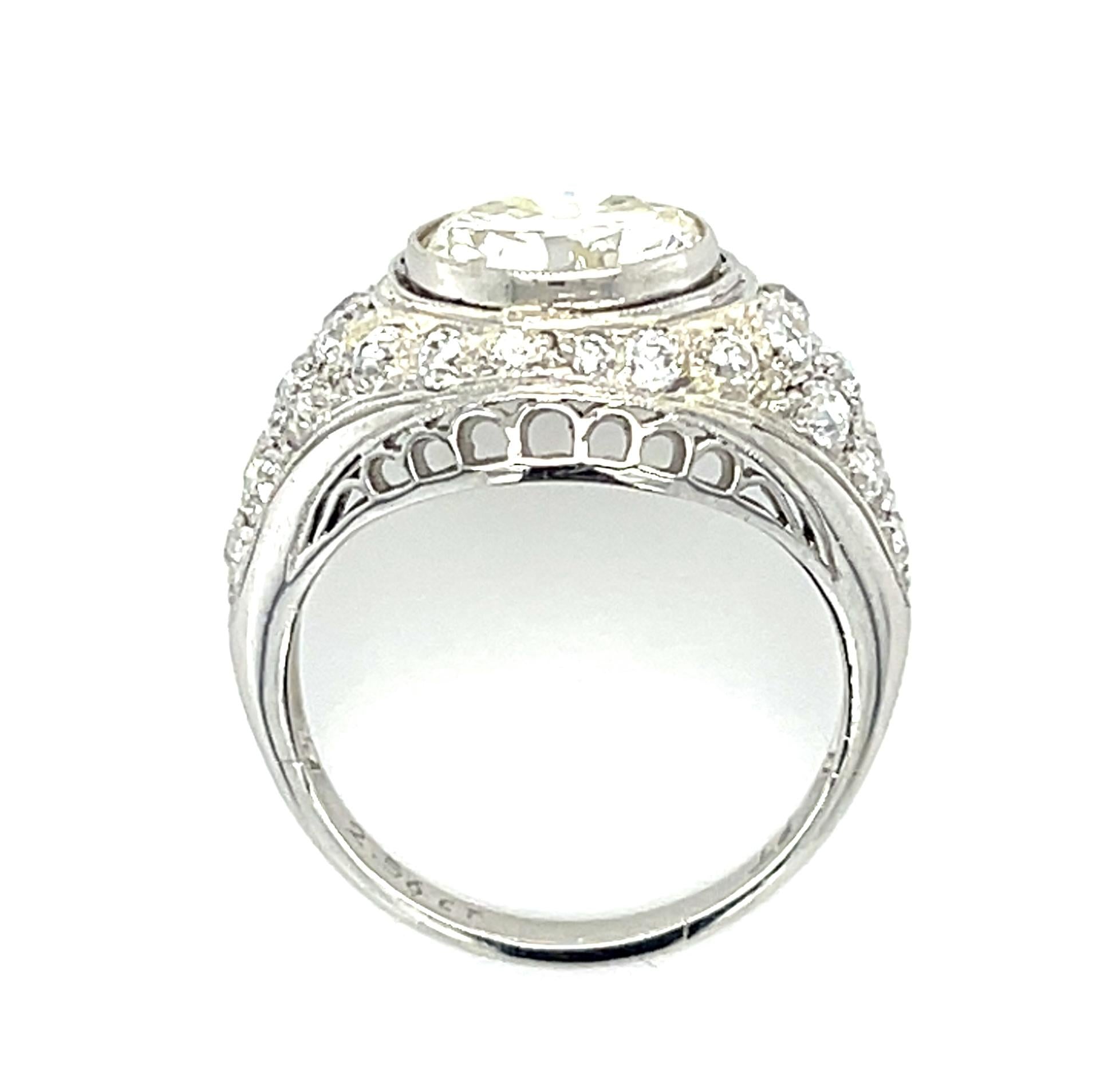 Original Art Deco 2.56ct Transitional Diamond Platinum Handmade Ring 1.15ct SD