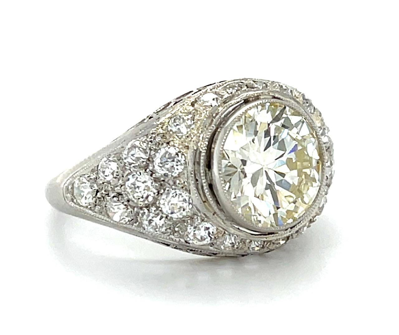 Original Art Deco 2.56ct Transitional Diamond Platinum Handmade Ring 1.15ct SD