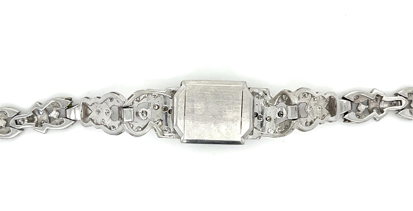 Art Deco 6.89ct Peridot Platinum Bracelet (Vintage 1930s) 3ct Side Diamonds appr