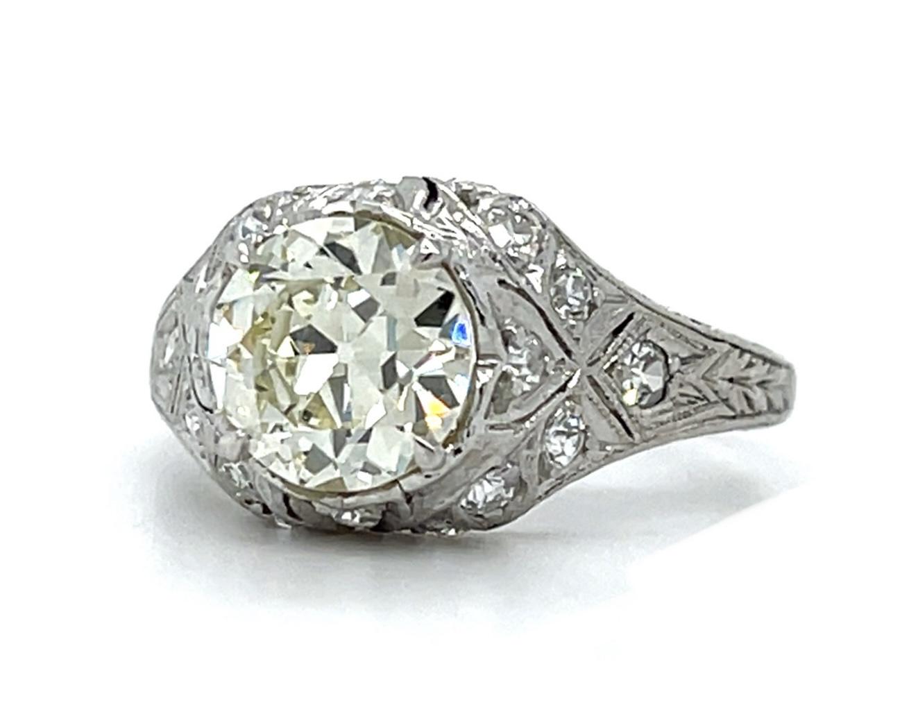 Original Art Deco 1.74ct Euro Diamond Platinum Ring (Antique 1920s) .58ct SD