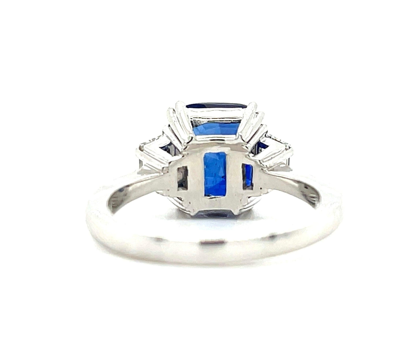5.24ct Royal Blue Sapphire Ring 18KW .47ct Trapezoid Diamonds