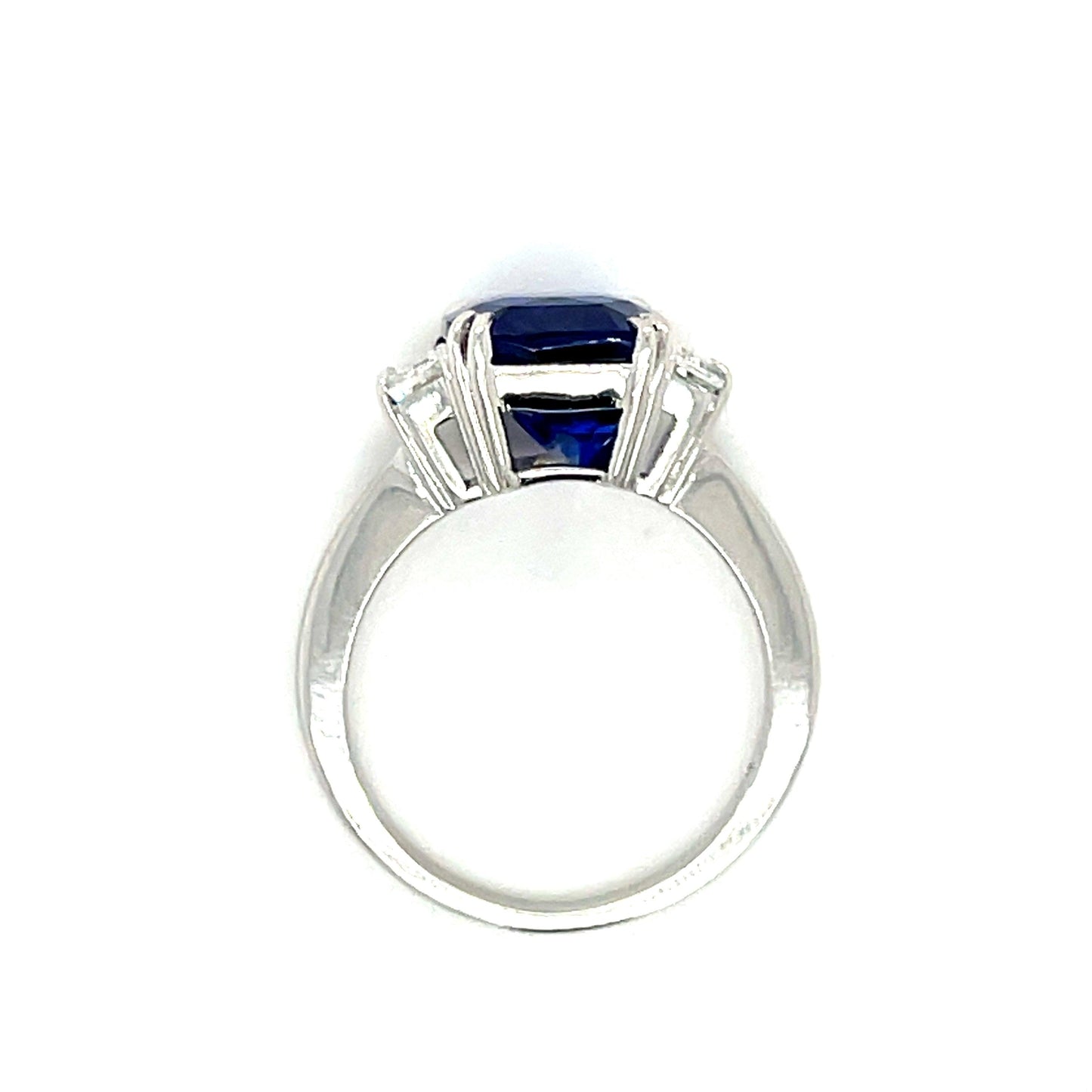 5.24ct Royal Blue Sapphire Ring 18KW .47ct Trapezoid Diamonds