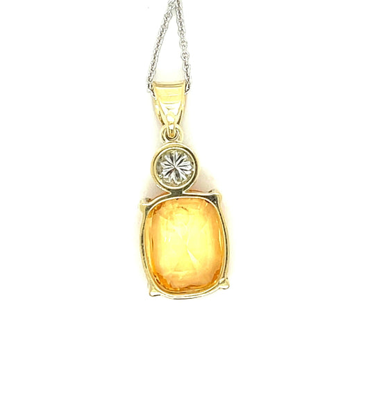 5.32ct Orange Sapphire .29ct GIA F SI2 Diamond 14KY Pendant
