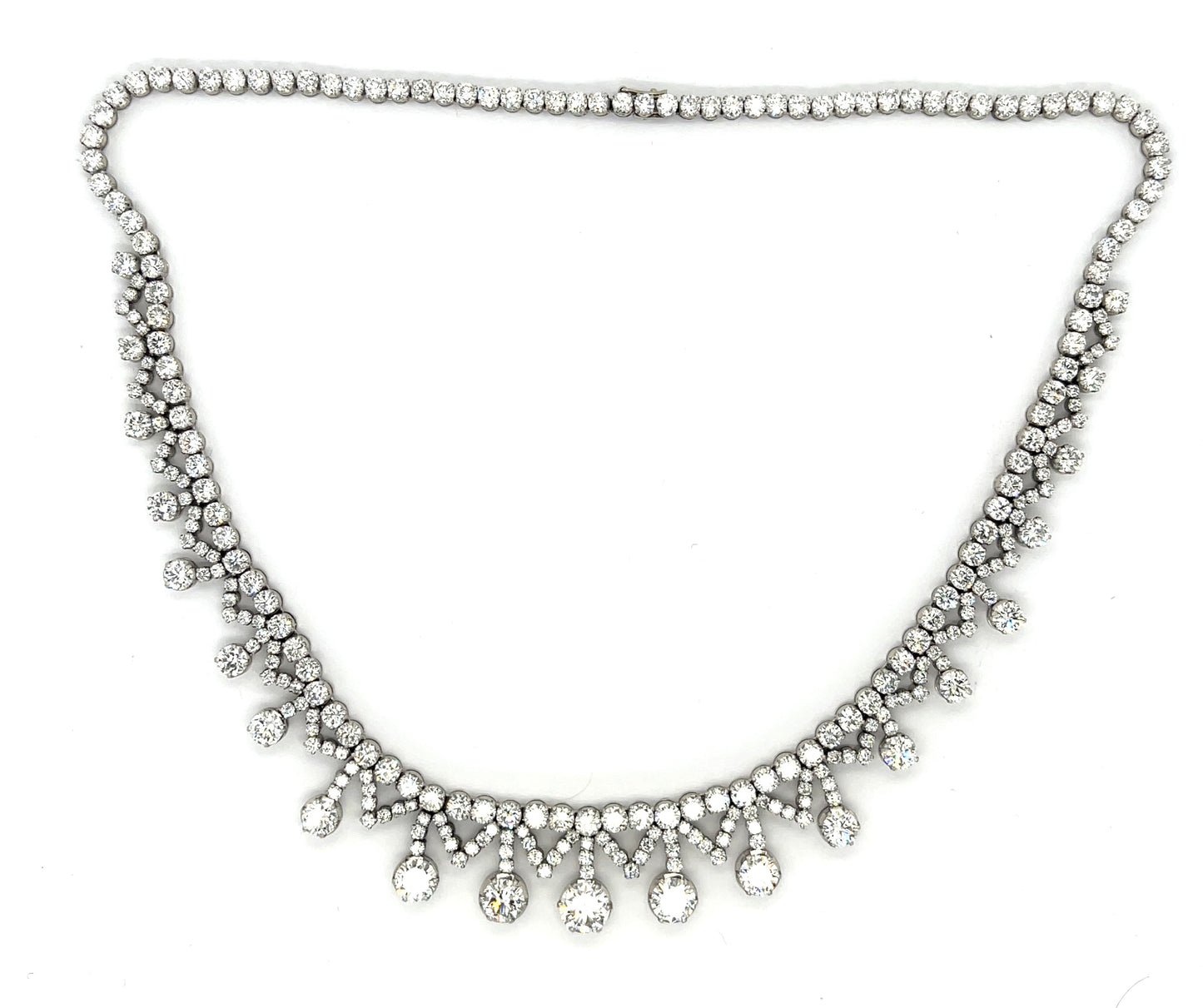 35 carat Transitional Cut Diamond Vintage Platinum Necklace (Circa 1950s) 1.50 Center Diamond 1.90ct+1.70ct (Two Side Diamonds)