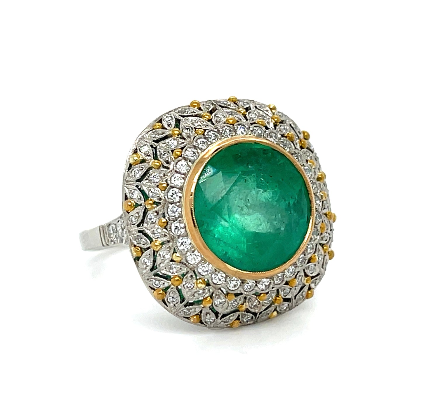 7.26ct Colombian Emerald Platinum+18KY Handmade Ring .98ct Diamonds
