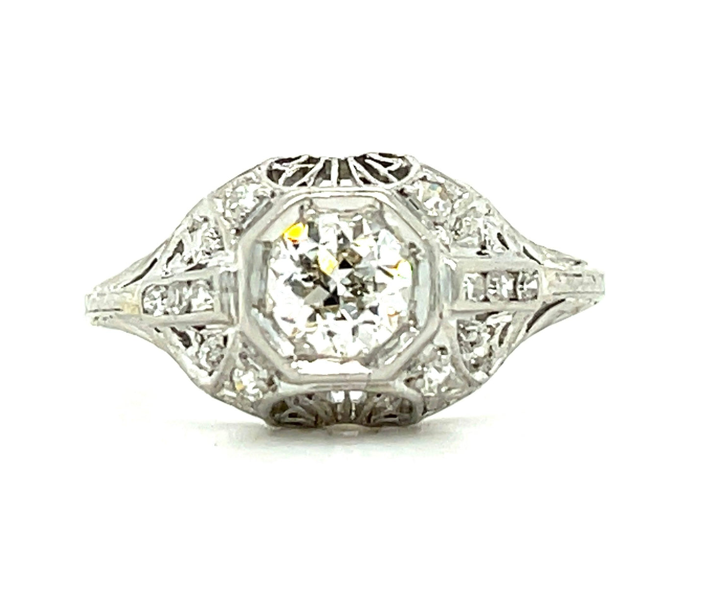 .55ct Old European Cut Diamond .20ct Side Diamonds Platinum Art Deco Antique Rin
