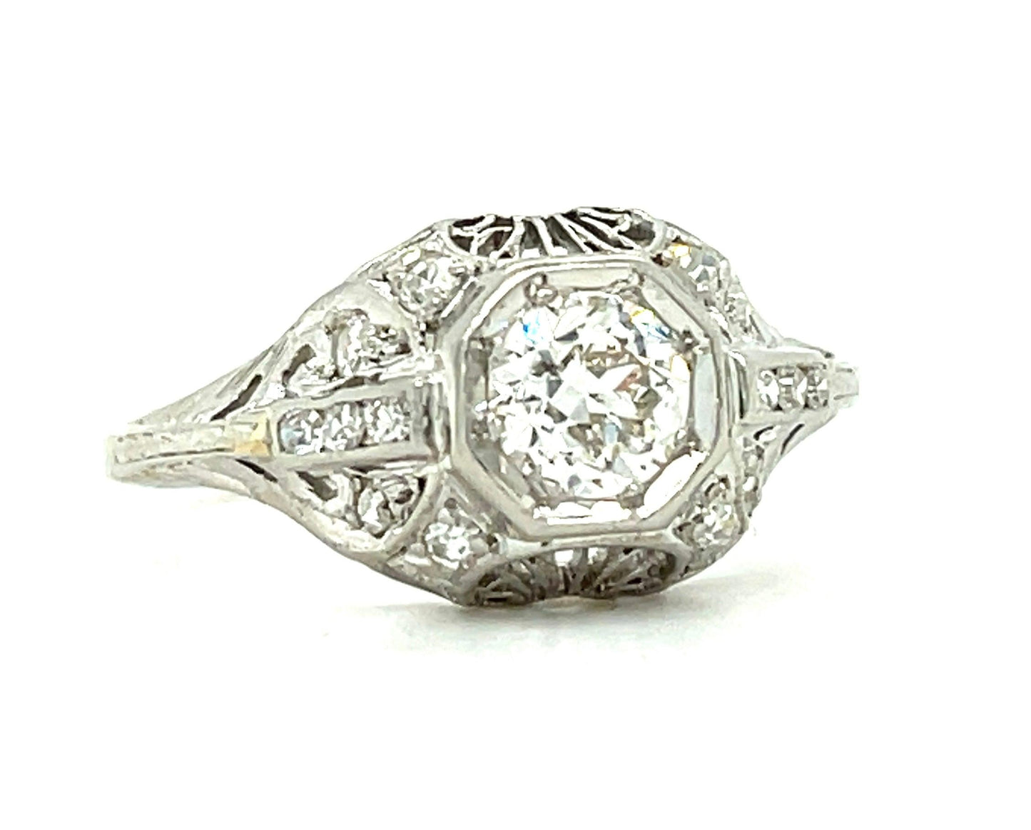 .55ct Old European Cut Diamond .20ct Side Diamonds Platinum Art Deco Antique Rin