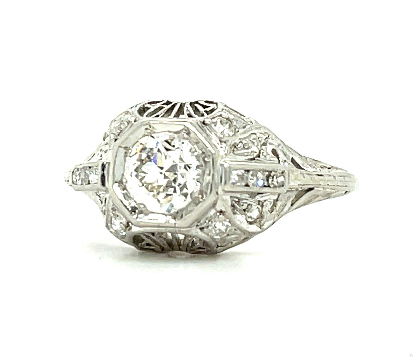 .55ct Old European Cut Diamond .20ct Side Diamonds Platinum Art Deco Antique Rin