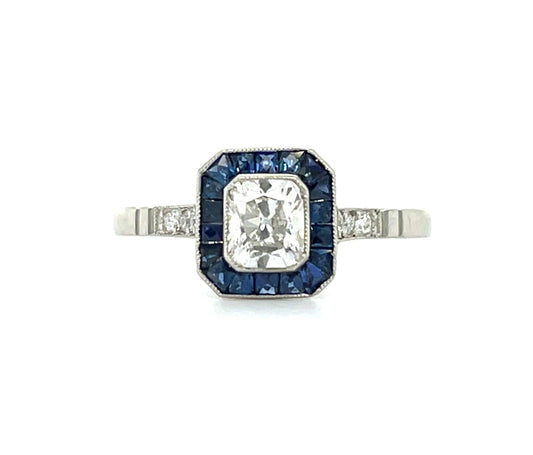 .55ct Radiant Cut Center Diamond .85ct Sap .10ct Dia PT Handmade Ring
