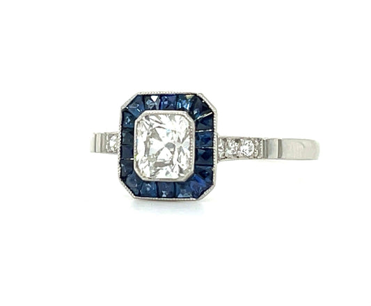.55ct Radiant Cut Center Diamond .85ct Sap .10ct Dia PT Handmade Ring
