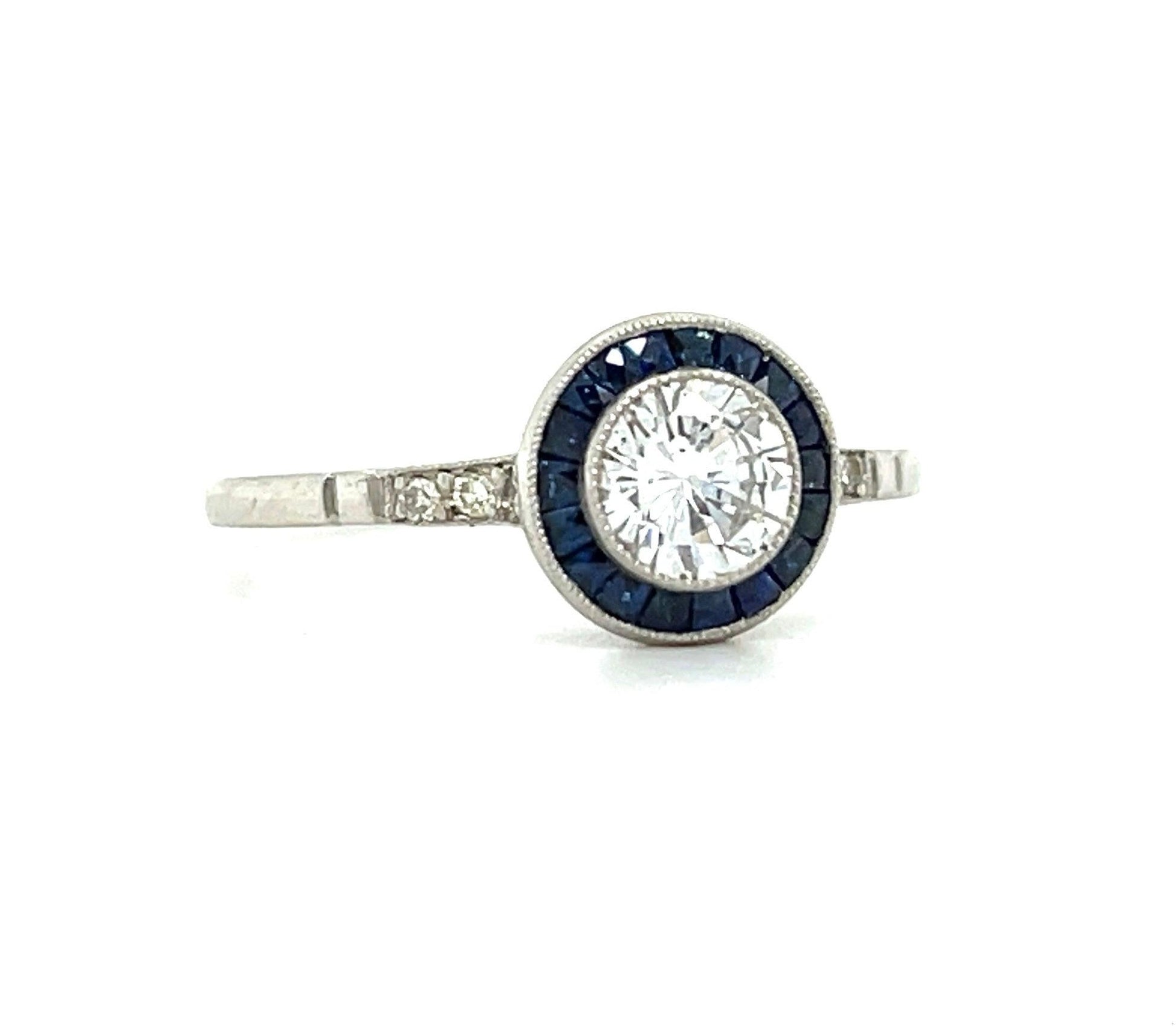 .55ct Round Brilliant Diamond .36ct Calibre Sapphires .12ct SD Platinum Handmade