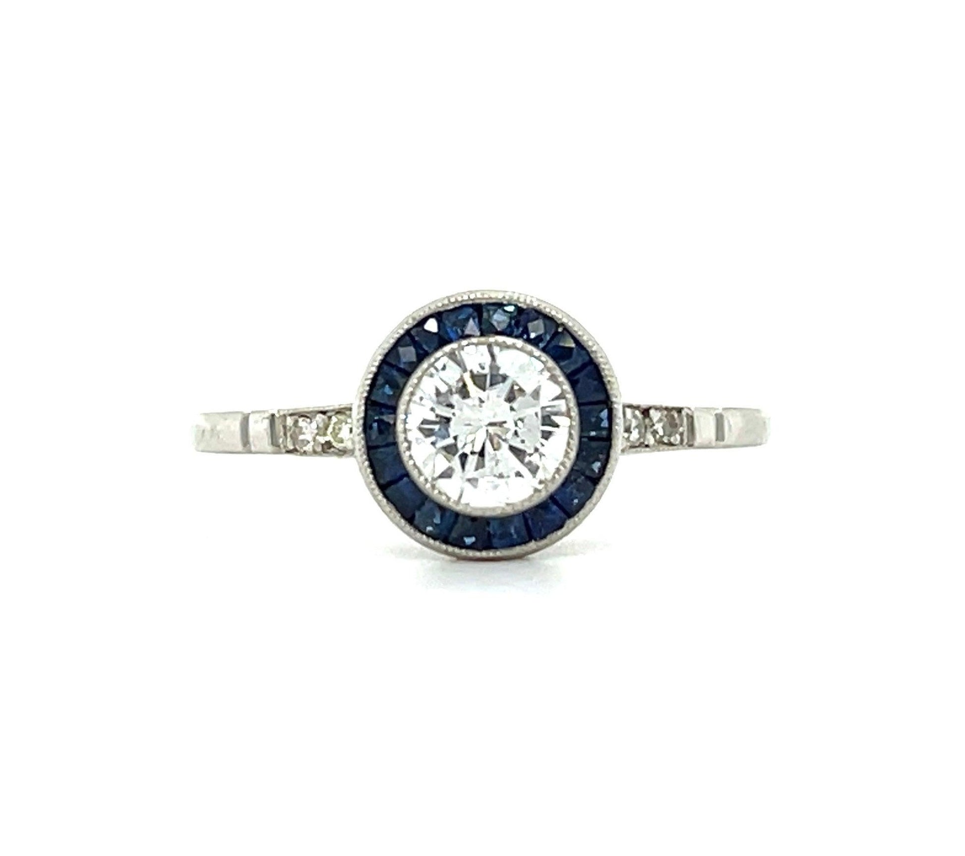 .55ct Round Brilliant Diamond .36ct Calibre Sapphires .12ct SD Platinum Handmade